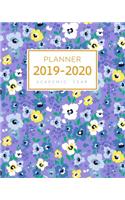 Planner 2019-2020 Academic Year: 8x10 Weekly Monthly Notebook Organizer with Hourly Time Slots Cute Abstract Flower Design Blue-Violet