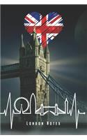London Notes: London Notizbuch Mit Skyline Herzschlag Union Jack Planer Tagebuch Schreibheft (Punktraster / Dot Grid, 120 Seiten, 15,2 x 22.9 cm, 6" x 9") Geschen