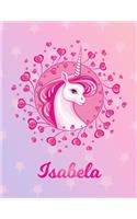 Isabela: Unicorn Large Blank Primary Handwriting Learn to Write Practice Paper for Girls - Pink Purple Magical Horse Personalized Letter I Initial Custom Fir