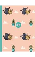 2019 Planner; Cats In Love: 12 Months Week to two-page Diary 140 pages 8.5 x 11 with Contacts - Password - Birthday lists(2019 Weekly Planner Organizer Diary Journal)