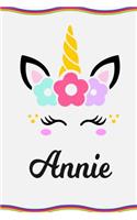 Annie: Personal Notebook Personal Diary Unicorn Notebook Personalized Journal Customized Journal Unicorn Lover Gift Personal Name Notebook