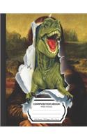 Composition Book: Dinosaur Mona Lisa Wide Ruled Blank Lined Writing Notebook School Exercise Book For Assignments, Studying, or Notes