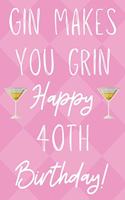 Gin Makes You Grin Happy 40th Birthday