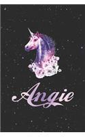 Angie: First Name Personalized Unicorn Customized Names Gift Birthday Girl Notebook Journal