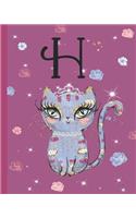 H: Kitty Cat Journal, personalized monogram letter H blank lined diary with interior pages decorated with kitty cats and flowers.