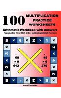 100 Multiplication Practice Worksheets Arithmetic Workbook with Answers