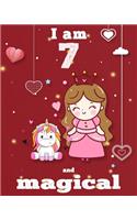unicorn journal i am 7 and magical: A Happy Birthday 7 Years Old Unicorn Journal Notebook for Kids, coloring & Activity Book... 18 Adorable unicorn Designs, with positive messages for 