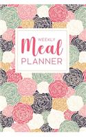 Weekly Meal Planner: 52 Week Food Planner Notebook / Diary / Log for Meal Planning with Grocery Shopping List - Floral Pastel Rose Pattern