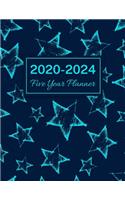 2020-2024 Five Year Planner: Blue Stars, 60 Months Calendar, 5 Year Monthly Appointment Notebook, Agenda Schedule Organizer Logbook With Holidays and Inspirational Quotes