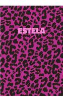 Estela: Personalized Pink Leopard Print Notebook (Animal Skin Pattern). College Ruled (Lined) Journal for Notes, Diary, Journaling. Wild Cat Theme Design wi