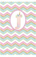 Unicorn Monogram Journal - Letter J: Pink Letter with a Unicorn Horn and Flowers Accent on a Colorful Zigzag Background