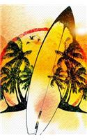 A5: Surfboard Sunset Surfing Ocean Beach Daily Writing Notebook Journal