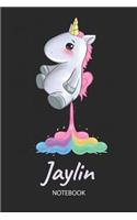 Jaylin - Notebook: Blank Ruled Personalized & Customized Name Rainbow Farting Unicorn School Notebook Journal for Girls & Women. Funny Unicorn Desk Accessories for Kin