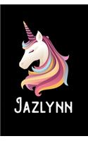 Jazlynn: Journal (Diary, Notebook) Personalized Custom Name Unicorn Birthday Gift for Girls and Women