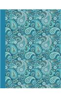 Composition Notebook: Paisley Teal Blue Green - College Ruled:: Glossy Softcover Book - Home Office, High School Students, Diary Writing Journal Paper:: 7.44" x 9.69" - 1