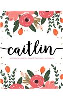 Caitlin: Notebook - Libreta - Cahier - Taccuino - Notizbuch: 110 pages paginas seiten pagine: Modern Florals First Name Notebook in Coral, Pink & Orange on W