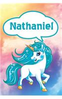 Nathaniel: Personalized Unicorn Blood Sugar Diet Diary Journal Log Notebook Featuring 120 Pages 6x9