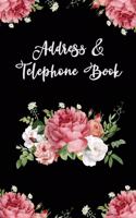 Address and Telephone Book: Classic Pink Rose on Black Cover Design - 120 pages, 6 x 9 inches Compact Size Address Book with Tabs for Keep Contacts, Addresses, Phone Numbers, E(1 Address Book for Women)