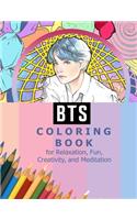 BTS Coloring Book for Relaxation, Fun, Creativity, and Meditation: Beautiful Stress Relieving Coloring Pages for ARMY and Kpop fans I Purple U 8.5 in by 11 in Size, Hand-Drawn, RM, Jimin, V, Jungkook, Suga, JHope, J