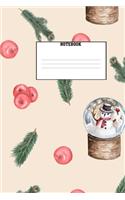 Notebook: Christmas Pattern Snow Globe Pine Holly Stocking Stuffer 150 Page Wide Ruled Notebook