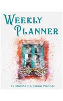 Teal Window Weekly Planner: 12 Month Perpetual Planner - Undated Weekly Planner - 2 pages per week - Contacts - Passwords - Notes - Teal Window