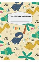 Dinosaur Composition Notebook: Cute Yellow Prehistoric Dinosaur Notebook for Elementary and Middle School Beautiful Artsy Green Yellow Blue Orange Dinosaur Composition Journal for