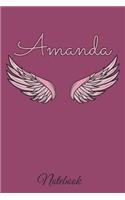 Amanda Notebook: A beautiful personalized angel wings soft cover notebook with 100 lined pages in 6x9 inch format. Personal Diary Personalized Journal Customized Jou