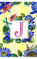 J: Monogram Initial J Journal for Women, Teens & Girls - Floral Butterfly Personalized Letter Notebook