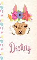Destiny: Personalized Llama Dot Grid Bullet Journal/Notebook For Girls With Pink Name - 8.5x11 110 Pages Dotted Journal Diary Paper