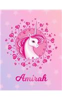Amirah: Unicorn Large Blank Primary Sketchbook Paper - Pink Purple Magical Horse Personalized Letter A Initial Custom First Name Cover - Drawing Sketch Book