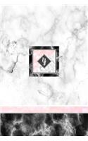 Y: Pink Letter Y Monogram Journal, Monogrammed White Marble Notebook, Blank Lined Custom Journal 6x9 Inch College Ruled 120 Page Perfect Bound Glossy S