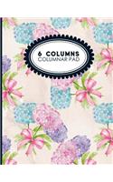 6 Columns Columnar Pad: Accounting Bookkeeping Notebook, Accounting Record Keeping Books, Ledger Paper Pad, Hydrangea Flower Cover, 8.5 x 11, 100 pages