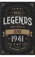 Real Legends were born in June 1941: Vintage Birthday Notebook - Great Individual Gift for Writing Notes, Scribble and Reminders lined 6x9 Inch 100 Pages