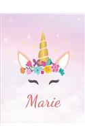 Marie: Personalized Unicorn Sketchbook For Girls With Pink Name - Girls Customized Personal journal/ blank book - 8.5x11 110 Pages Doodle Sketch Create- cu