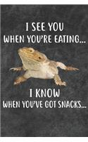 I See You When You're Eating I Know When You've Got Snacks Notebook Journal: 110 Blank Lined Papers - 6x9 Personalized Customized Gift For Bearded Dragon Lizard Reptiles Owners and Lovers