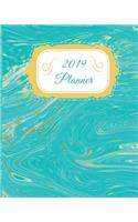 2019 Planner: Calendar Schedule Organizer and Journal Notebook Marble Blue Cover (January 2019 Through December 2019)