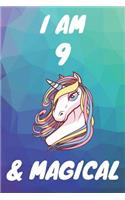 I Am 9 And Magical: Unicorn 9th Birthday Journal Present / Gift for Kids Polygon Theme (6 x 9 - 110 Blank Lined Pages)