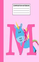 Composition Notebook: Letter M Initial Unicorn Monogram Pink Purple Wide Ruled Lined Note Book - Cute Exercise Book & Journal with Lines for Kids Teens Students or Teache