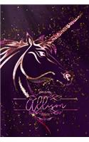 Allison: Unicorn Blank Lined Journal Notebook For Girls, 6 x 9, 120 Pages Perfect For Journaling, Notes, Diary & Doodling, Name Note Pad For Children, Kids, 