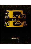 Elsie Diary: Letter E Personalized First Name Personal Writing Journal Black Gold Glittery Space Effect Cover Daily Diaries for Journalists & Writers Note Taking