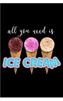 All You Need Is Ice Cream: Blank Lined Journal to Write in - Ruled Writing Notebook