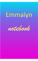 Emmalyn: Blank Notebook - Wide Ruled Lined Paper Notepad - Writing Pad Practice Journal - Custom Personalized First Name Initial E Blue Purple Gold - Taking 