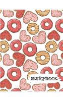 Sketchbook: Cute Pink Red Heart Donuts Fun Framed Drawing Paper Notebook