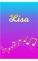 Lisa: Sheet Music Note Manuscript Notebook Paper - Pink Blue Gold Personalized Letter L Initial Custom First Name Cover - Musician Composer Instrument Com