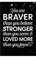 You Are Braver Than You Believe Stronger Than You Seem & Loved More Than You Know: Thyroid Cancer - Awareness Ribbon Notebook - Blank Lined Journal