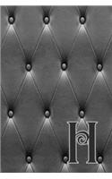 H: Writing Journal Notebook Personalized with Black Monogram Initial Letter on a Dramatic Charcoal Gray Diamond Shape Tufted background. (6"x9" 110 Bla