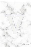 V 2020-2021: Weekly Monthly Planner - Personalized Marble Monogram - 6x9 in - 2020 Calendar Organizer with Bonus Dotted Grid Pages + Inspirational Quotes + To-Do(22 Personalized Planners)