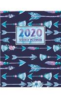 2020 Weekly Planner: Daily & Weekly 8x10 Organizer with Calendar Views and Inspirational Quotes - 2-Page Weekly Spreads - Navy Boho Arrows Theme