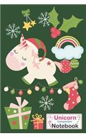 Unicorn Composition Notebook: Green Christmas Themed Unicorn Xmas Notebook Journal Diary