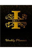 Iman Weekly Planner: 2 Year Personalized Letter I Appointment Book January 2019 - December 2020 Black Gold Cover Writing Notebook & Diary Datebook Calendar Schedule Plan